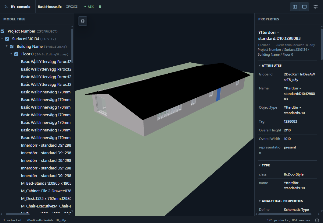 The local ifc-console 3D viewer