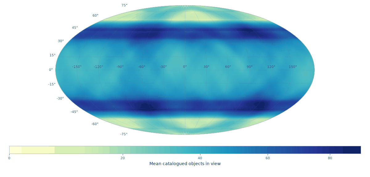 Global map of the mean number of catalogued Starlink objects in view
