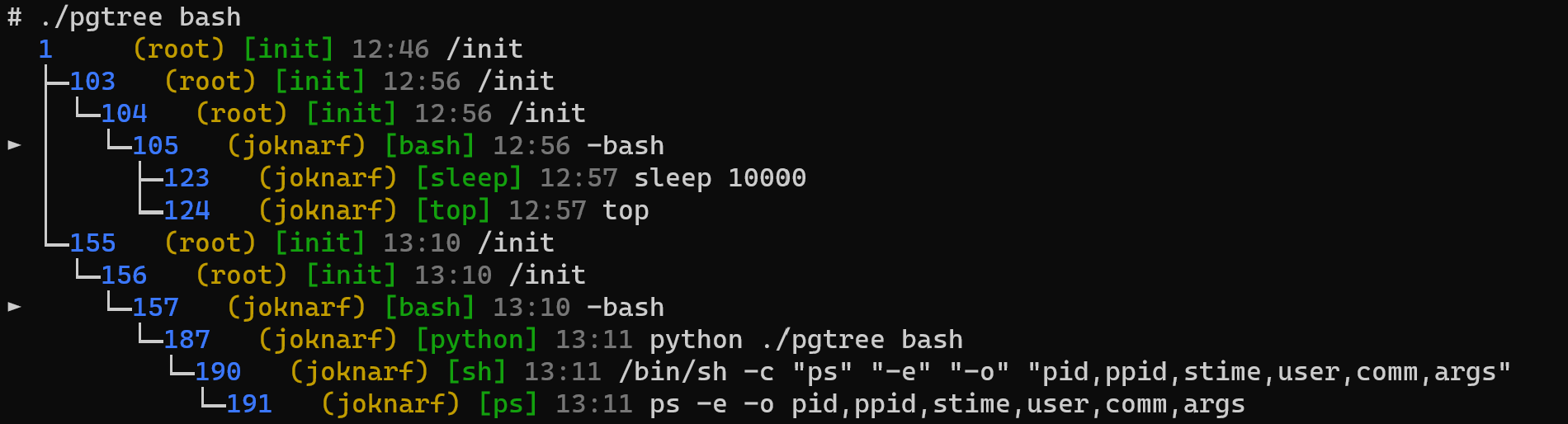 # pgtree bash