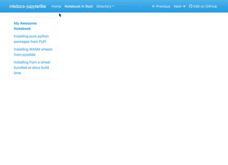 Recording of a JupyterLite notebook embedded in MkDocs