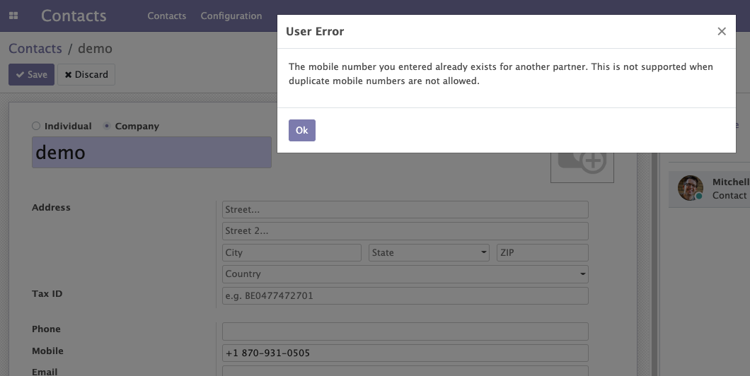 Error on partner form