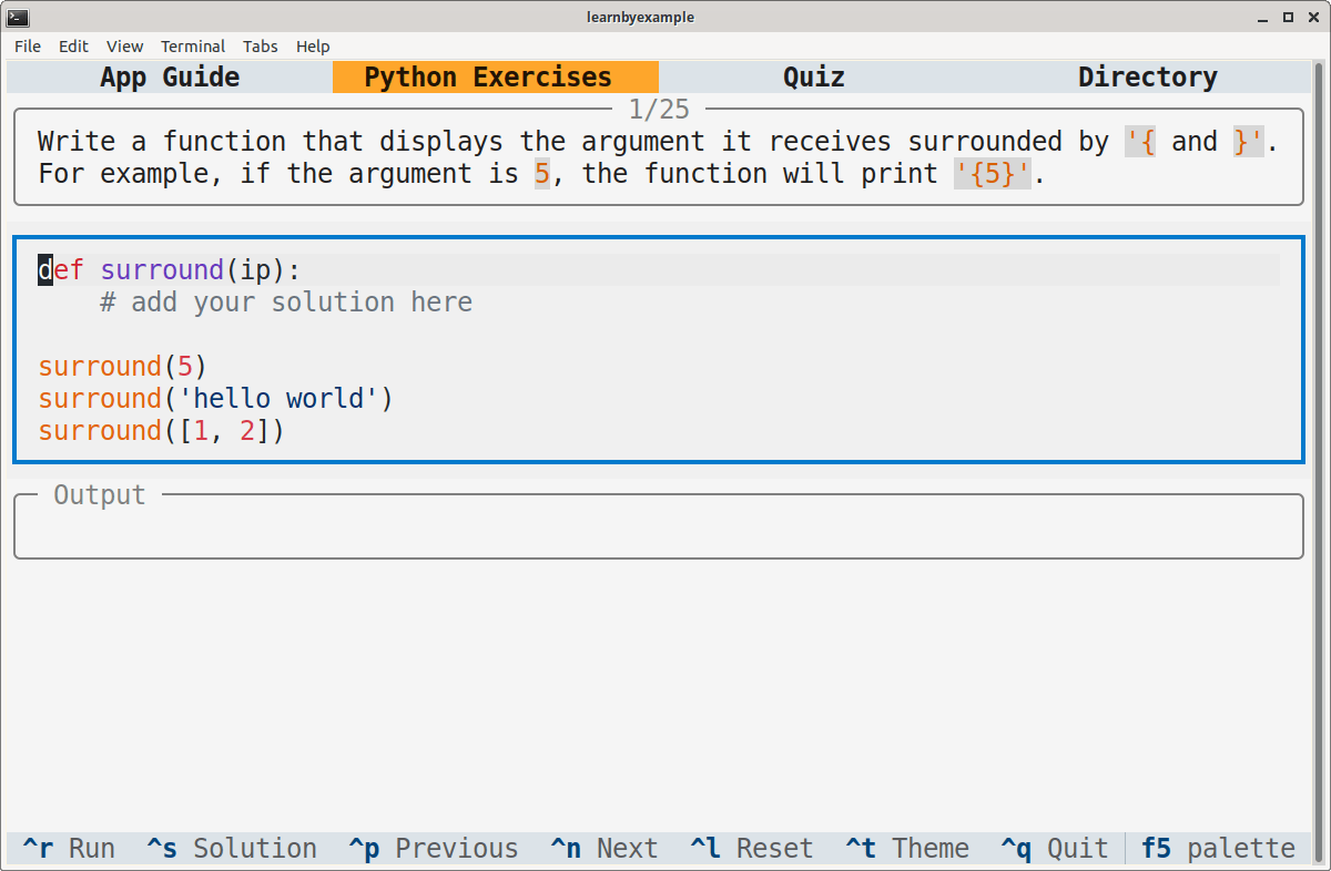 Sample screenshot for Python exercises