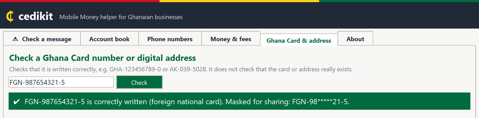 A foreign national's Ghana Card number checked