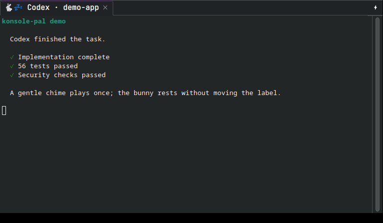 Konsole tab showing the resting completion bunny