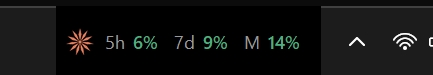 Claude Code Meter embedded in the Windows taskbar