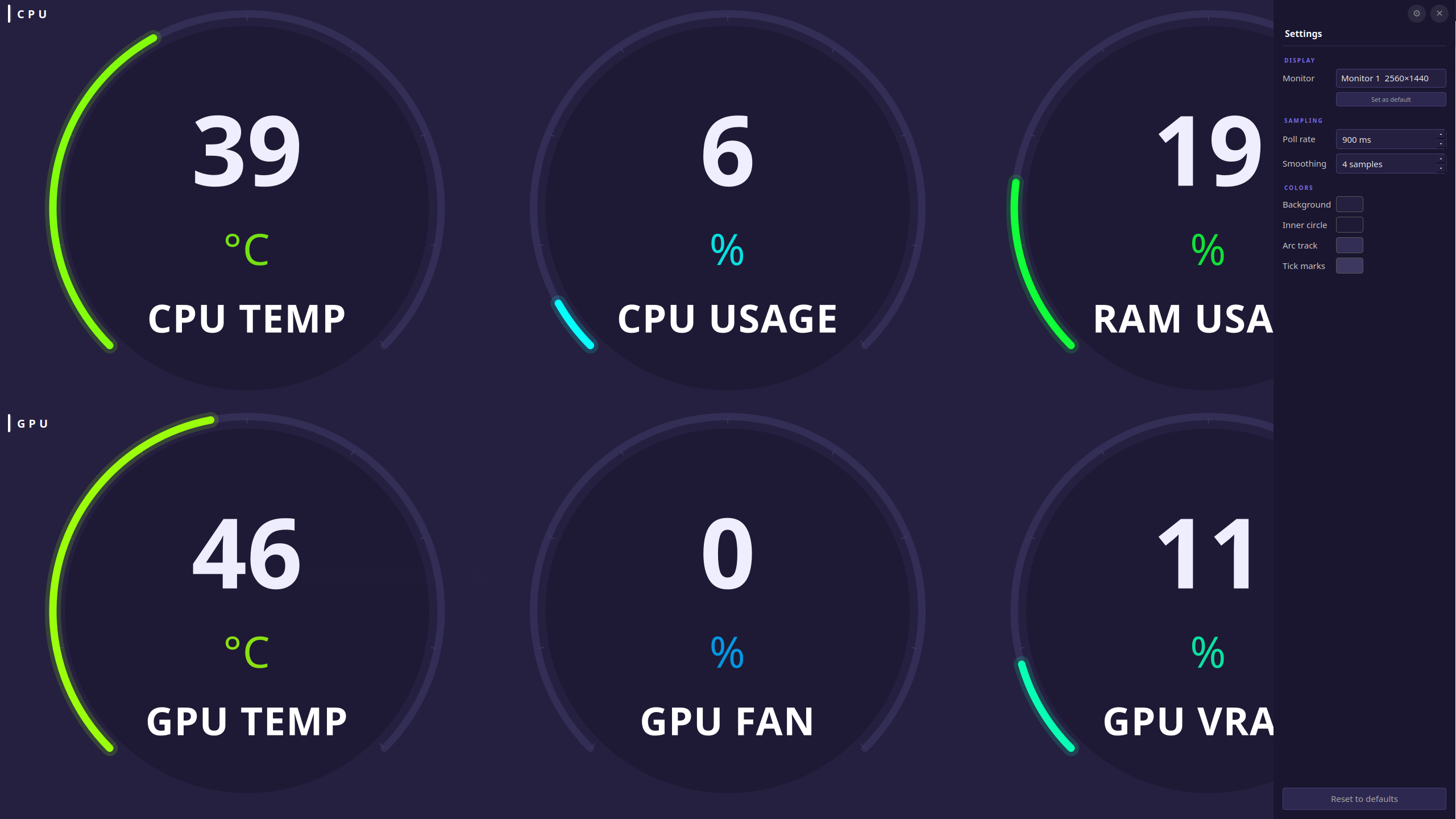 Thermal Canary with settings sidebar open