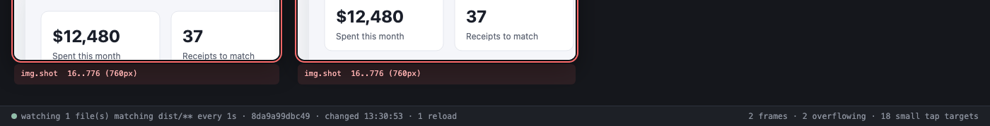 Footer reading watching dist/** changed 12:58:08 1 reload