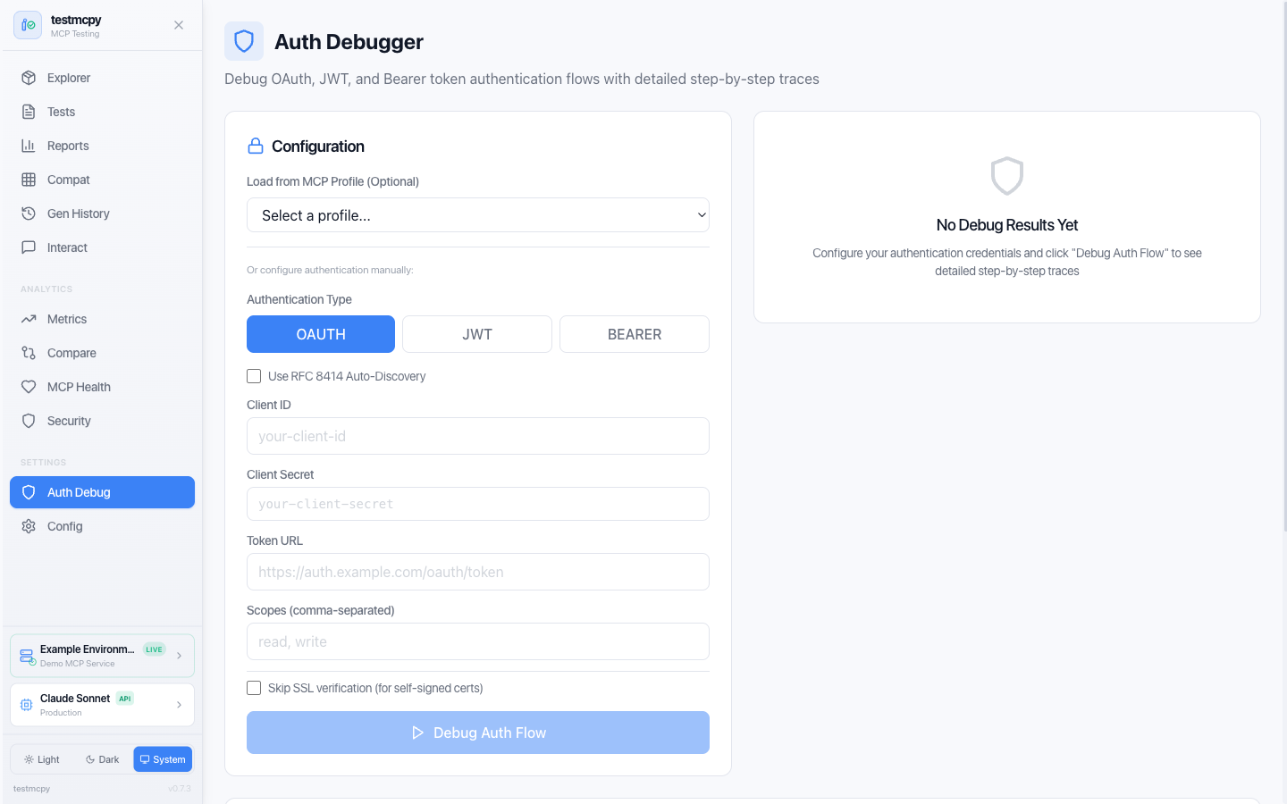 Auth Debugger page