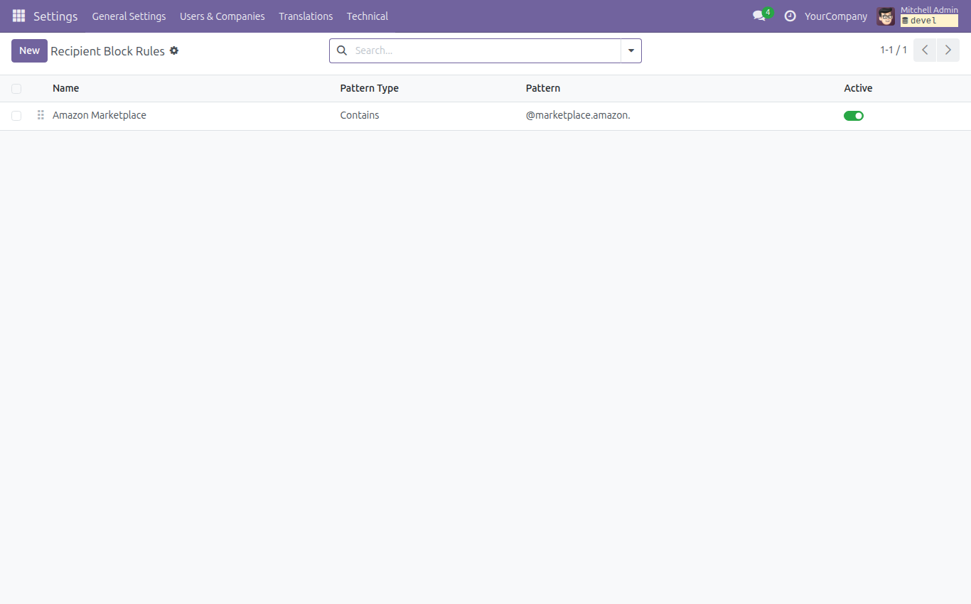 Recipient block rule menu