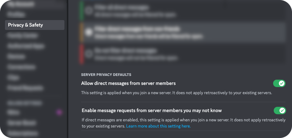 Settings - Privacy & Safety