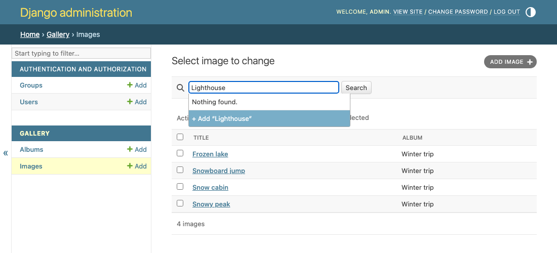 The search box with "Lighthouse" typed: nothing found, and "+ Add “Lighthouse”" highlighted