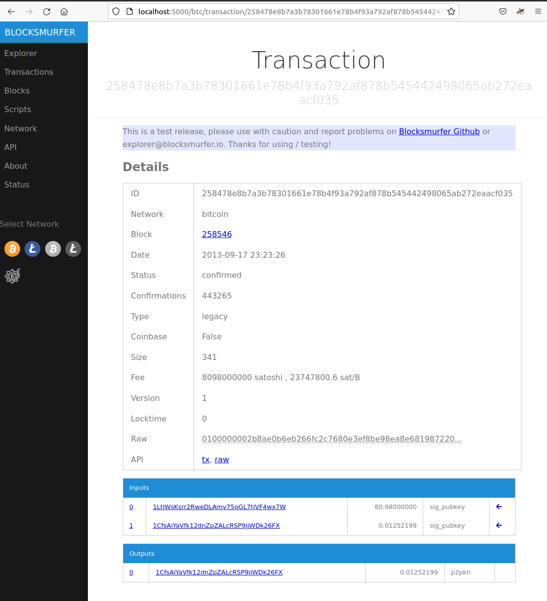 Look into transaction details, transaction inputs and outputs