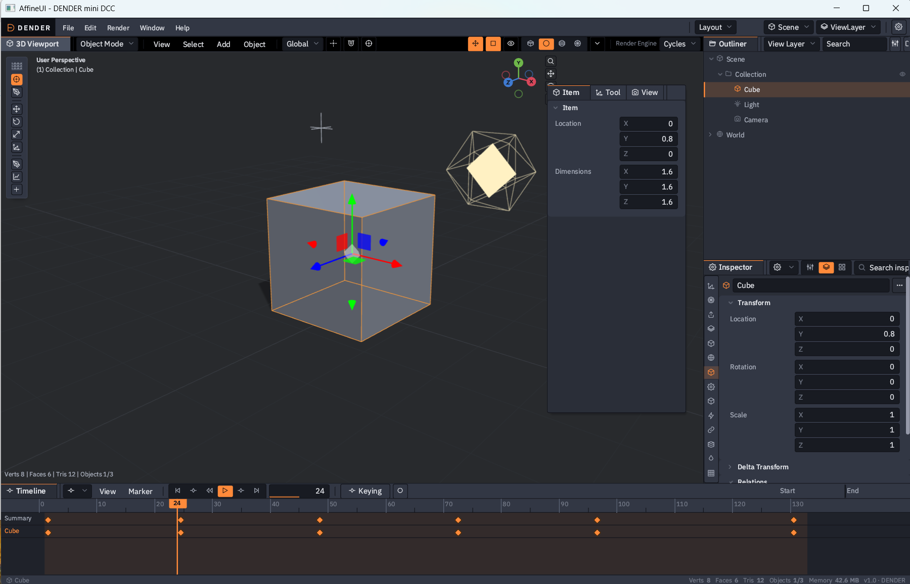 AffineUI running the Dender 3D-print slicer — the default Decius CSS look