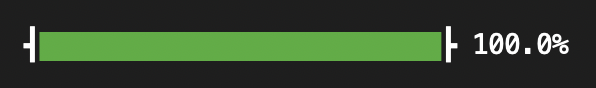 a complete, green progress bar under dark mode