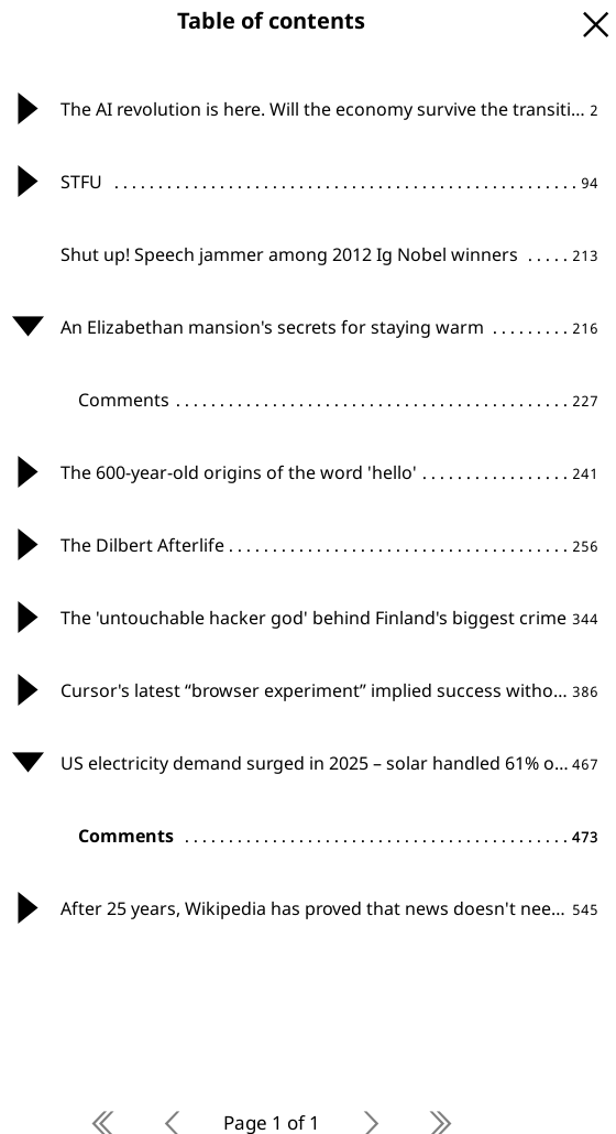 KOReader table of contents with nested comment entries