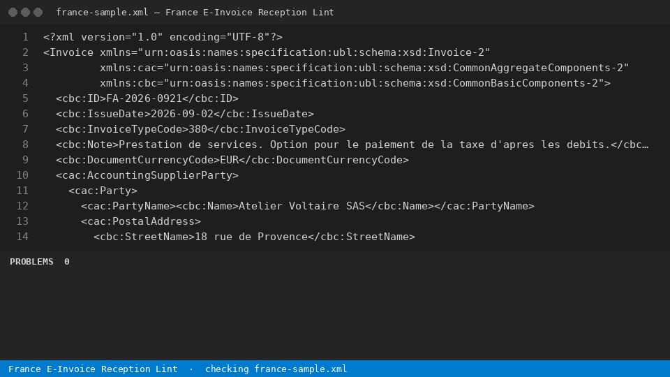 France E-Invoice Reception Lint — finds the line