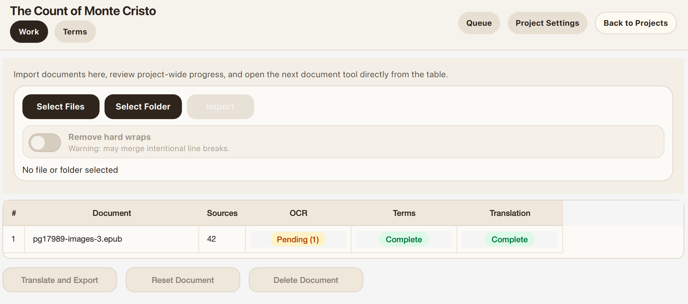 Project work page