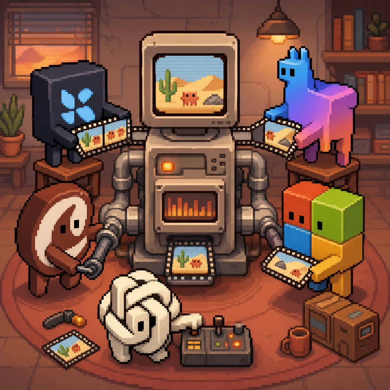 Framework agent avatars collaborating around a shared video engine