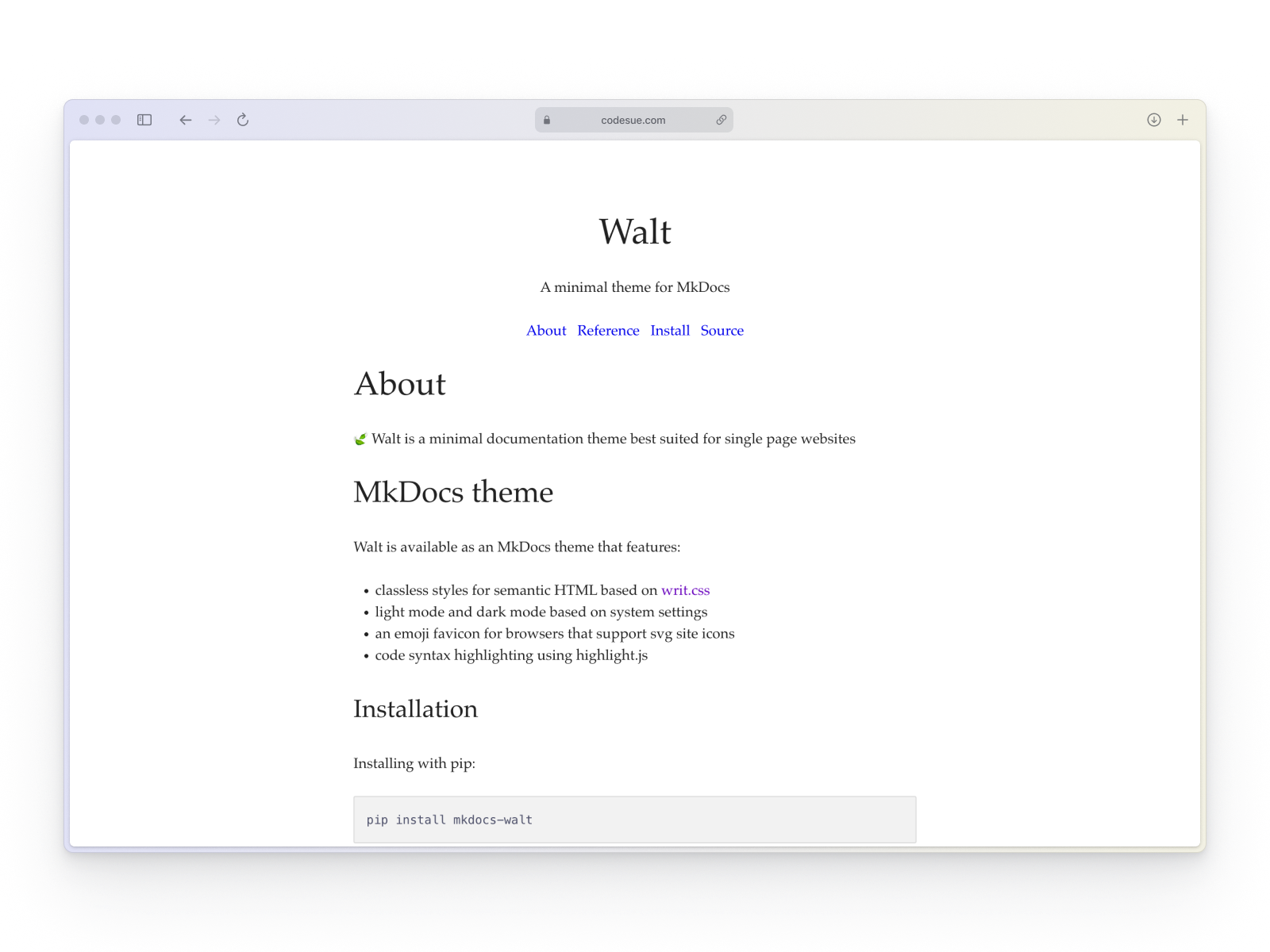Screenshot of the Walt website