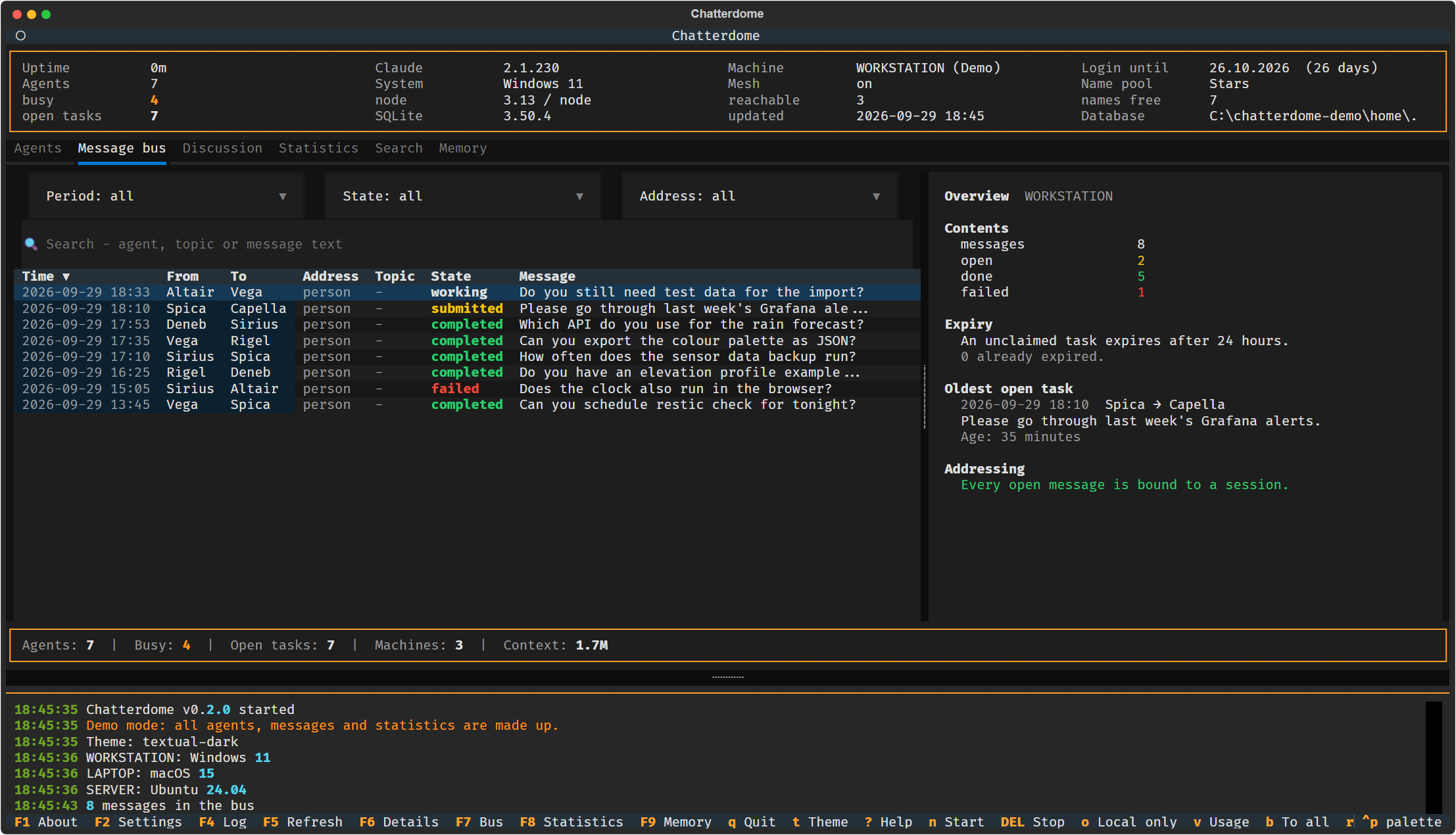 The message bus: tasks between agents with state and receipts