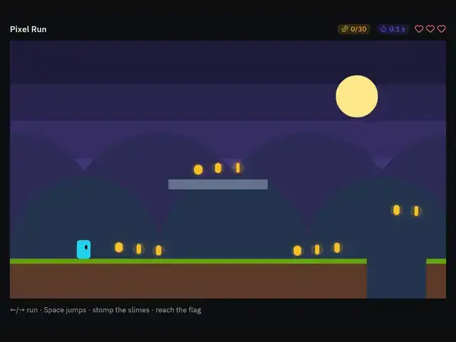 A platformer: a character runs, jumps and collects coins