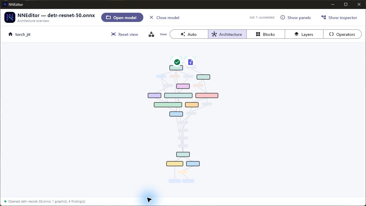 DETR ResNet-50 architecture overview in NNEditor