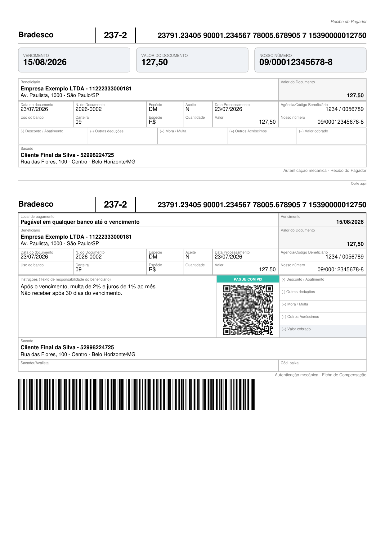 Boleto híbrido com QR Code PIX
