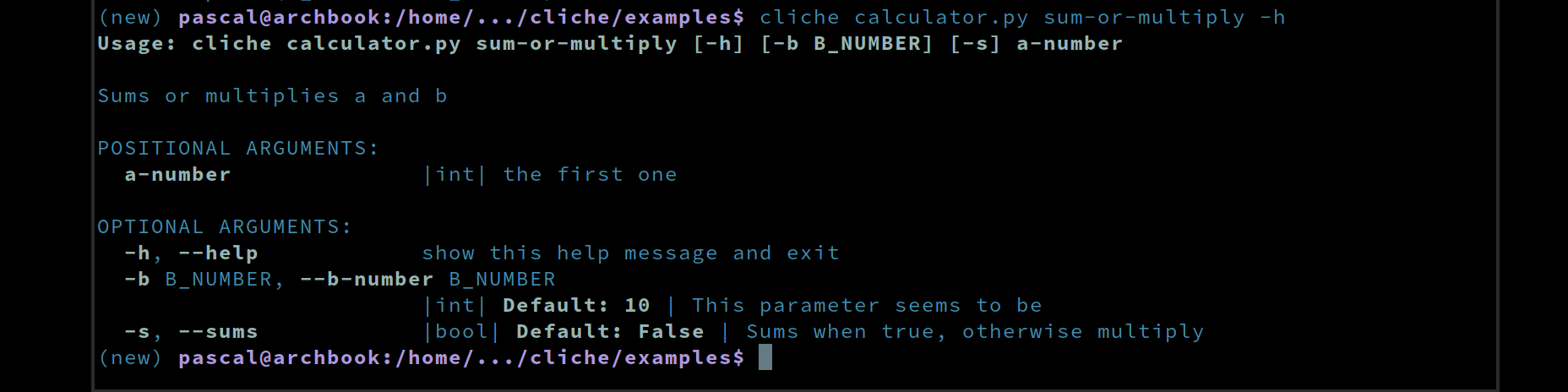rendered help output