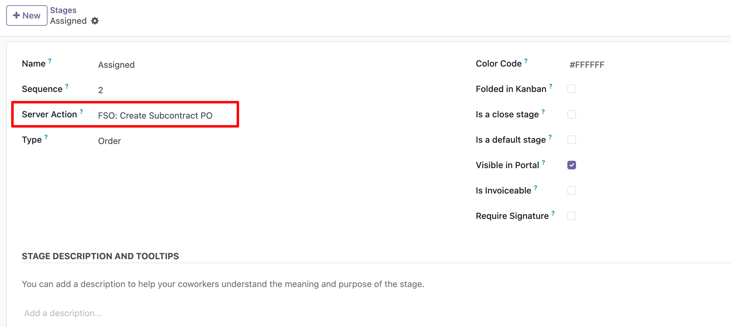 Server action to create the subcontract Purchase Order