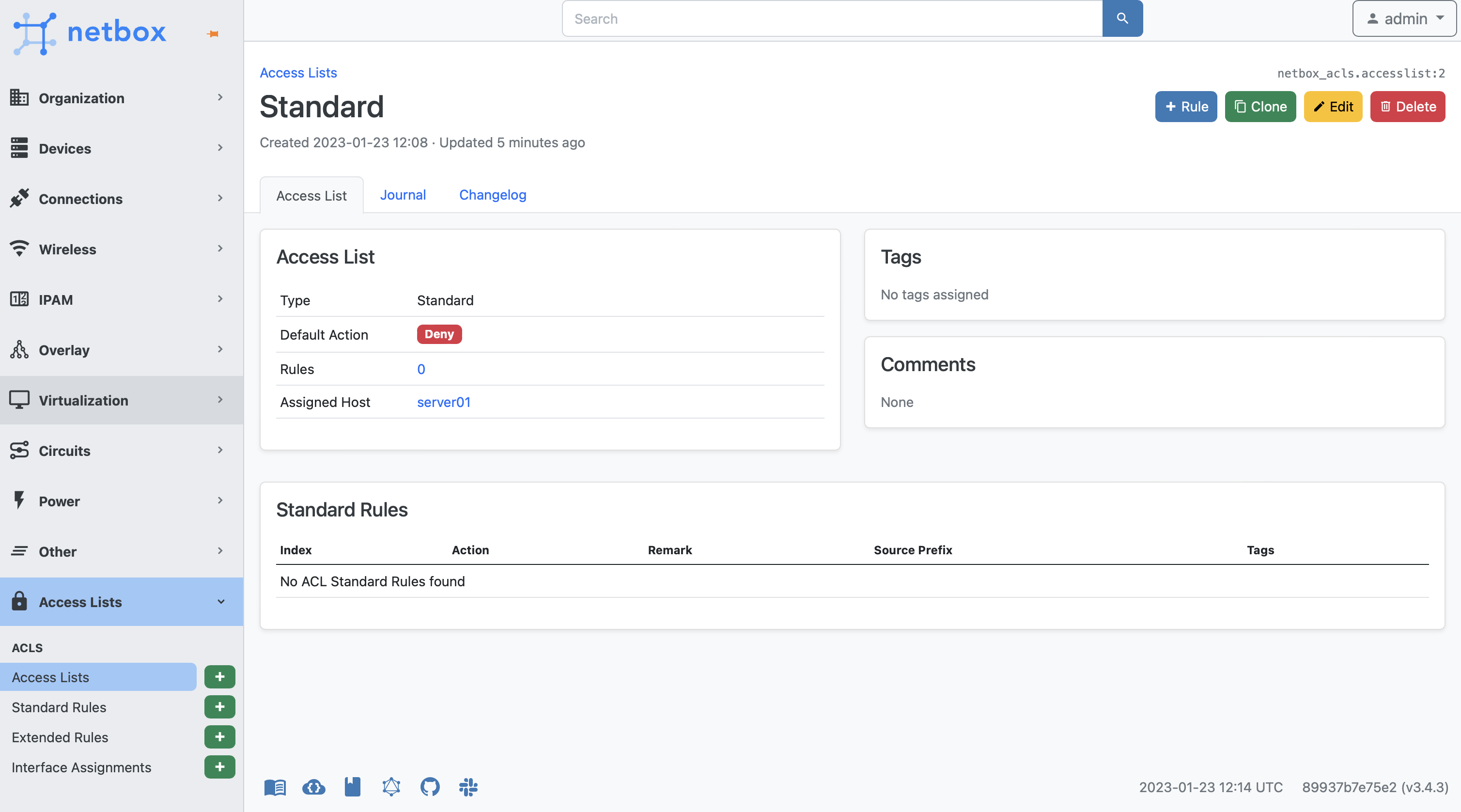 Access List Type Standard - Individual View