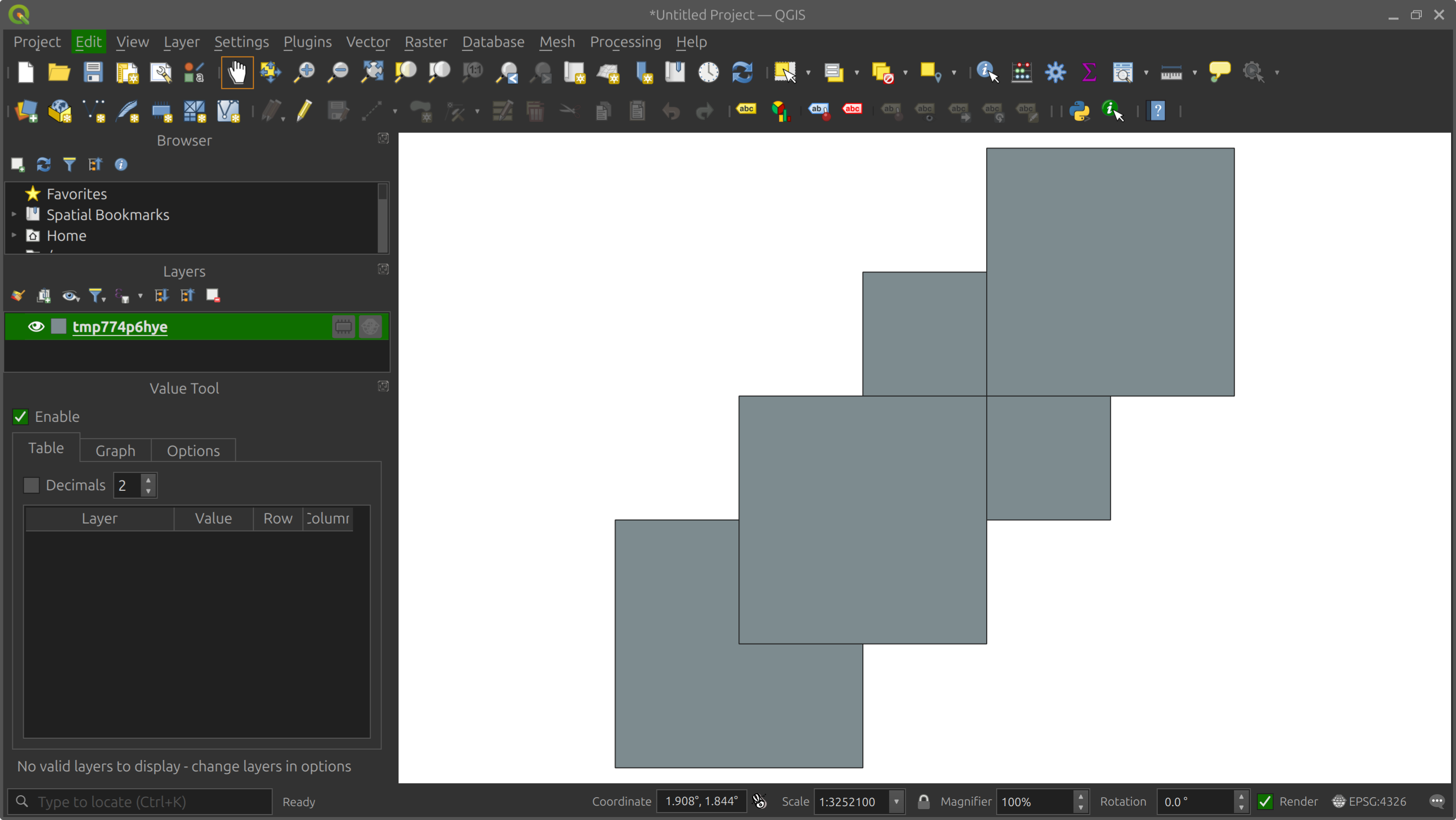 The pols layer opened in QGIS
