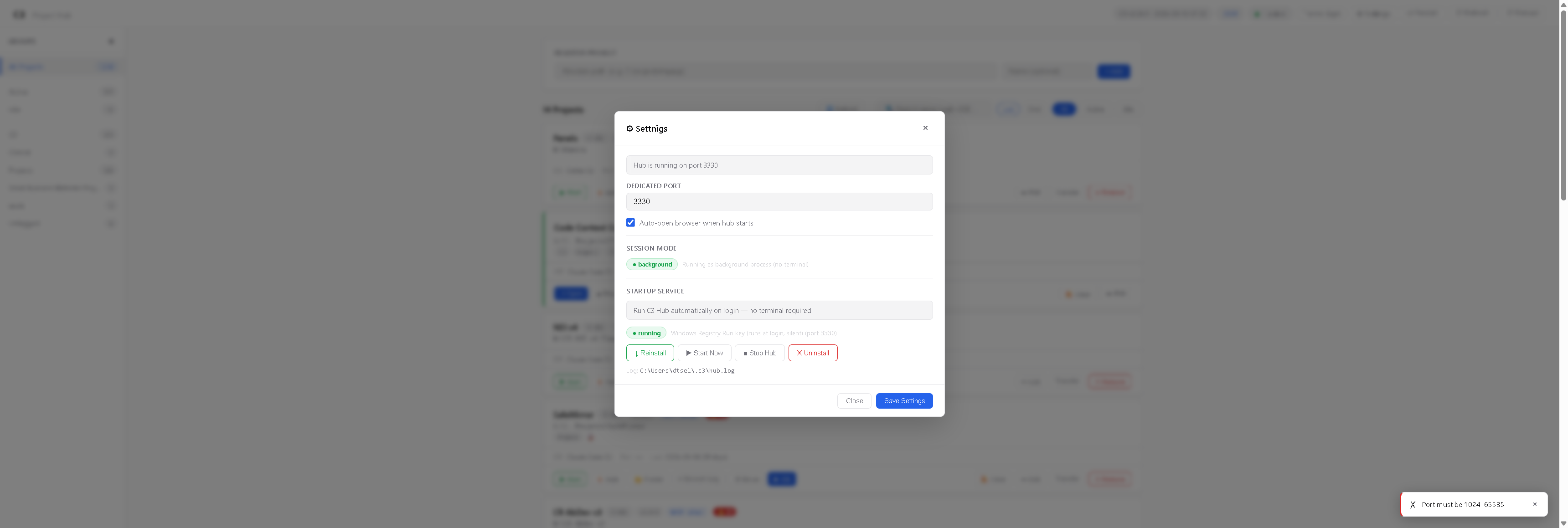 C3 Hub settings