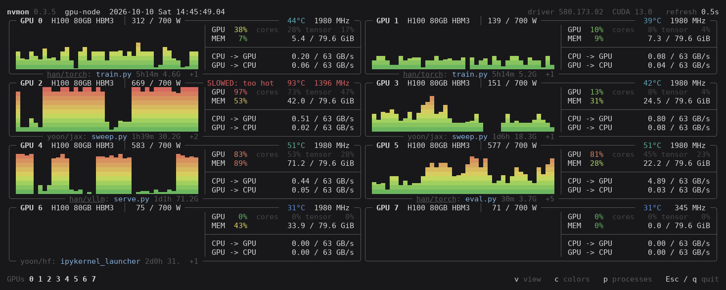 nvmon with eight graphs in two columns
