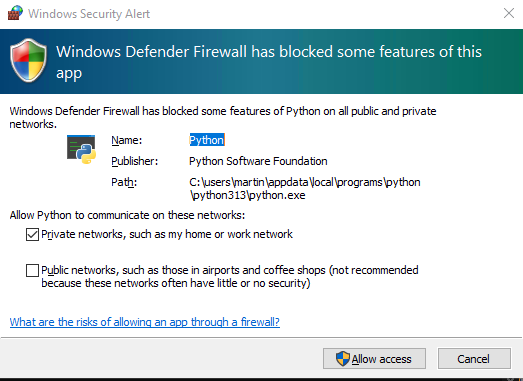 Screenshot of Windows Firewall