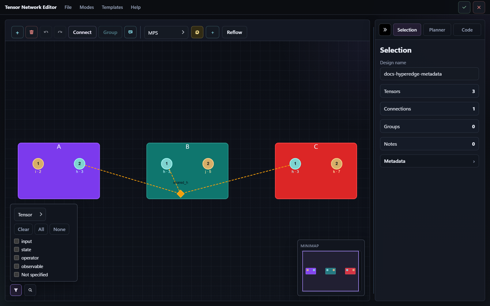 Hyperedge editing and metadata filter screenshot
