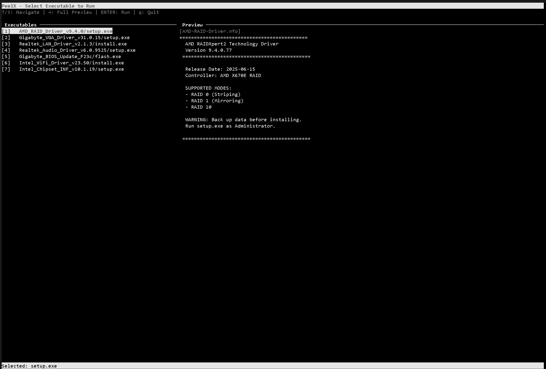 PeelX interactive selector with NFO preview
