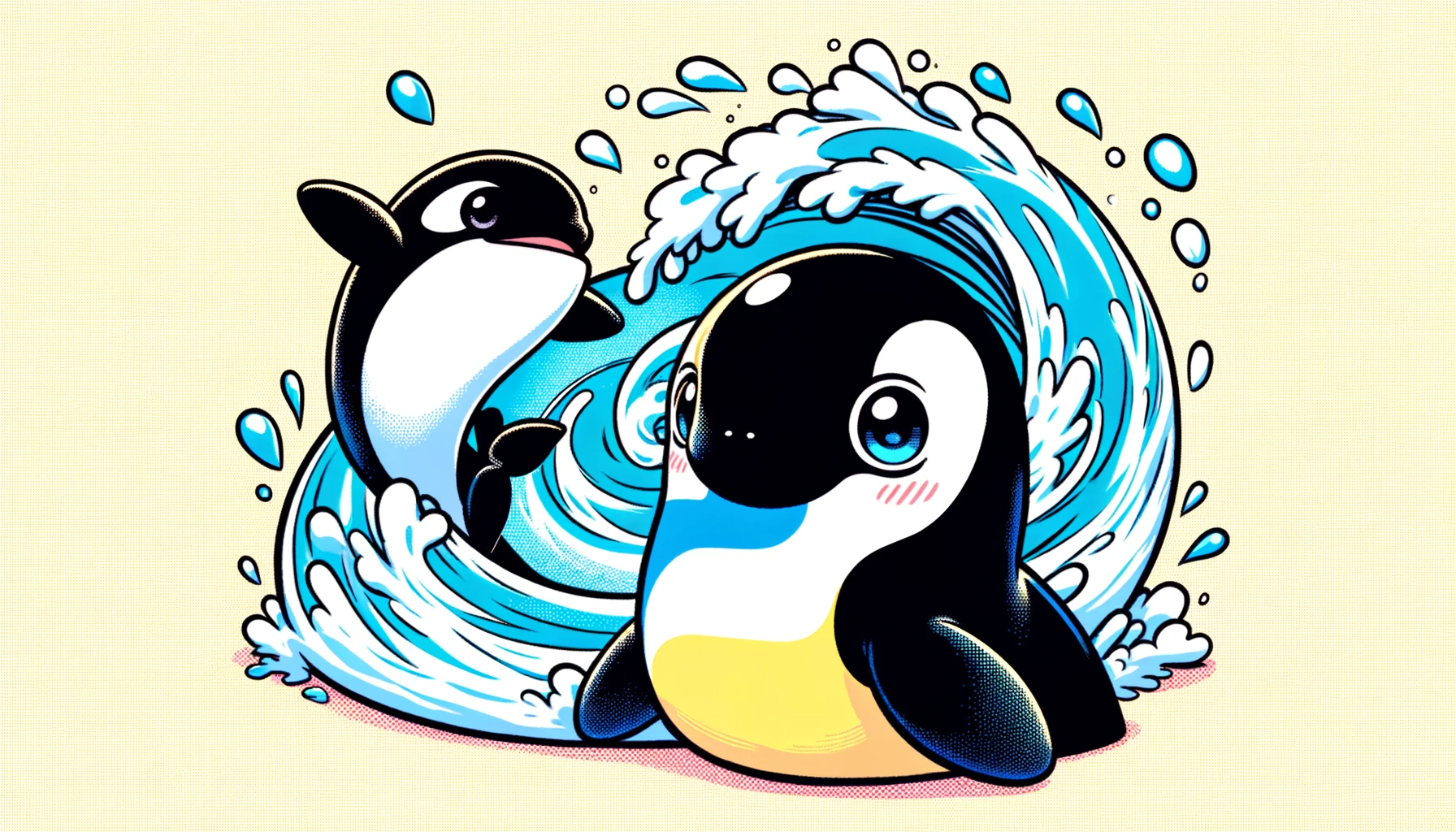 DALL·E 2023-12-31 02 44 53 - A cute manga-style illustration in a 16_9 aspect ratio, featuring a whirlpool and an orca, representing the Python programming language  The whirlpool