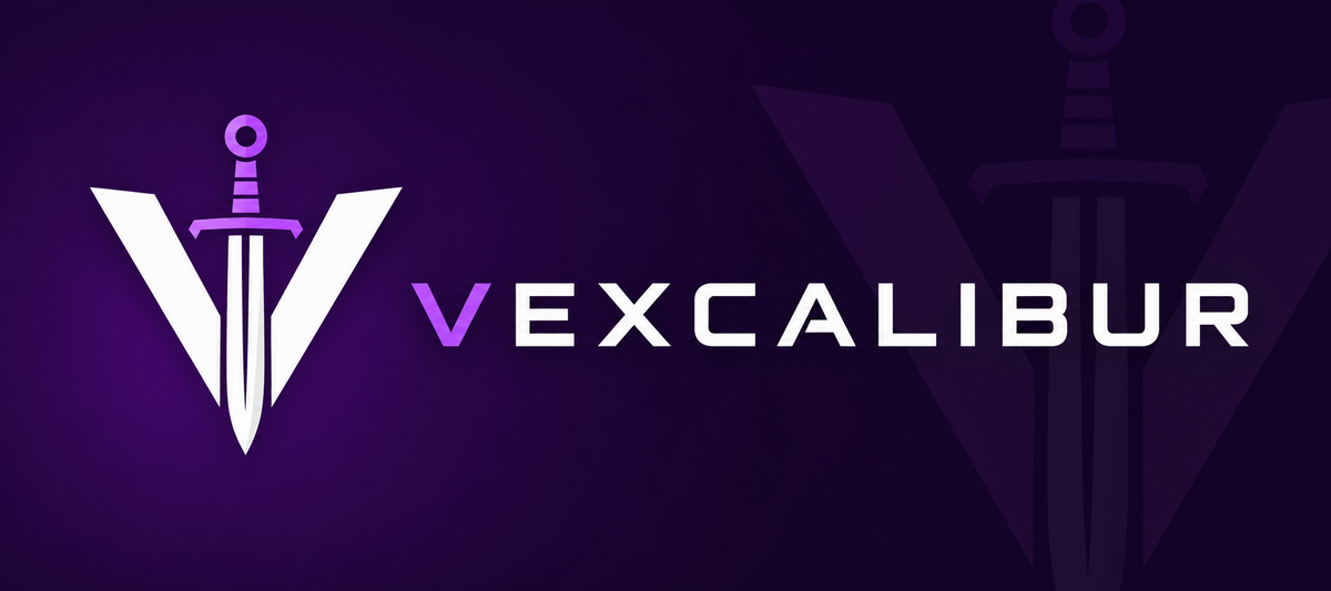 Vexcalibur wordmark and sword logo