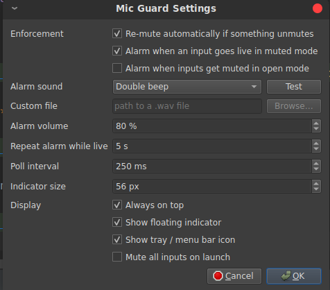 Mic Guard settings