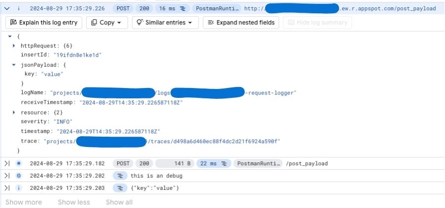 Grouped logs with payload