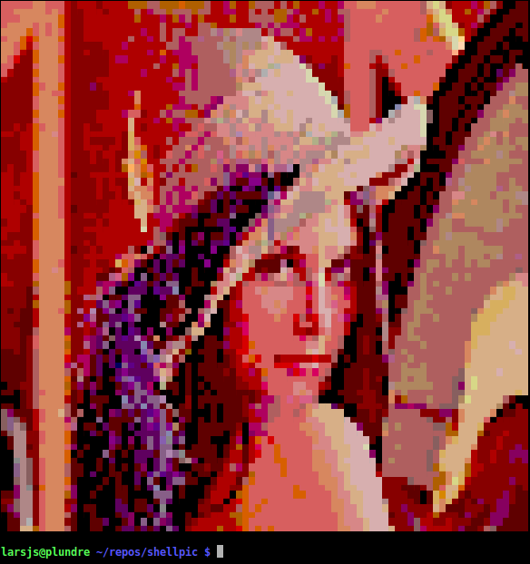 Lenna displayed with a color depth of 8 bits.