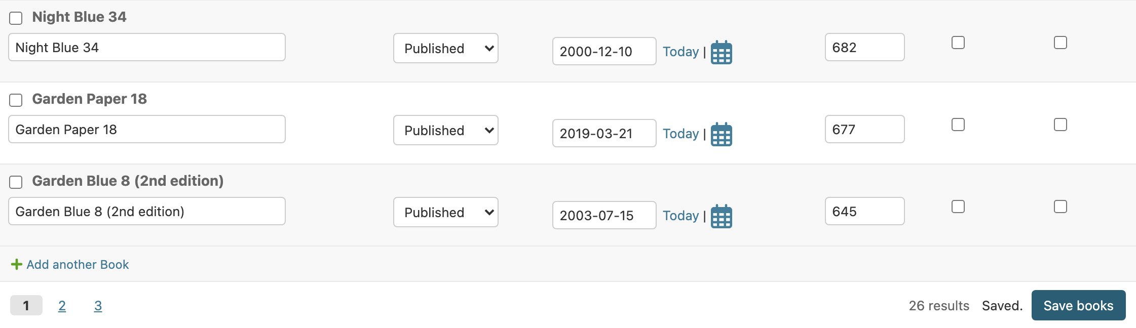 The "Save books" button after saving an edited row