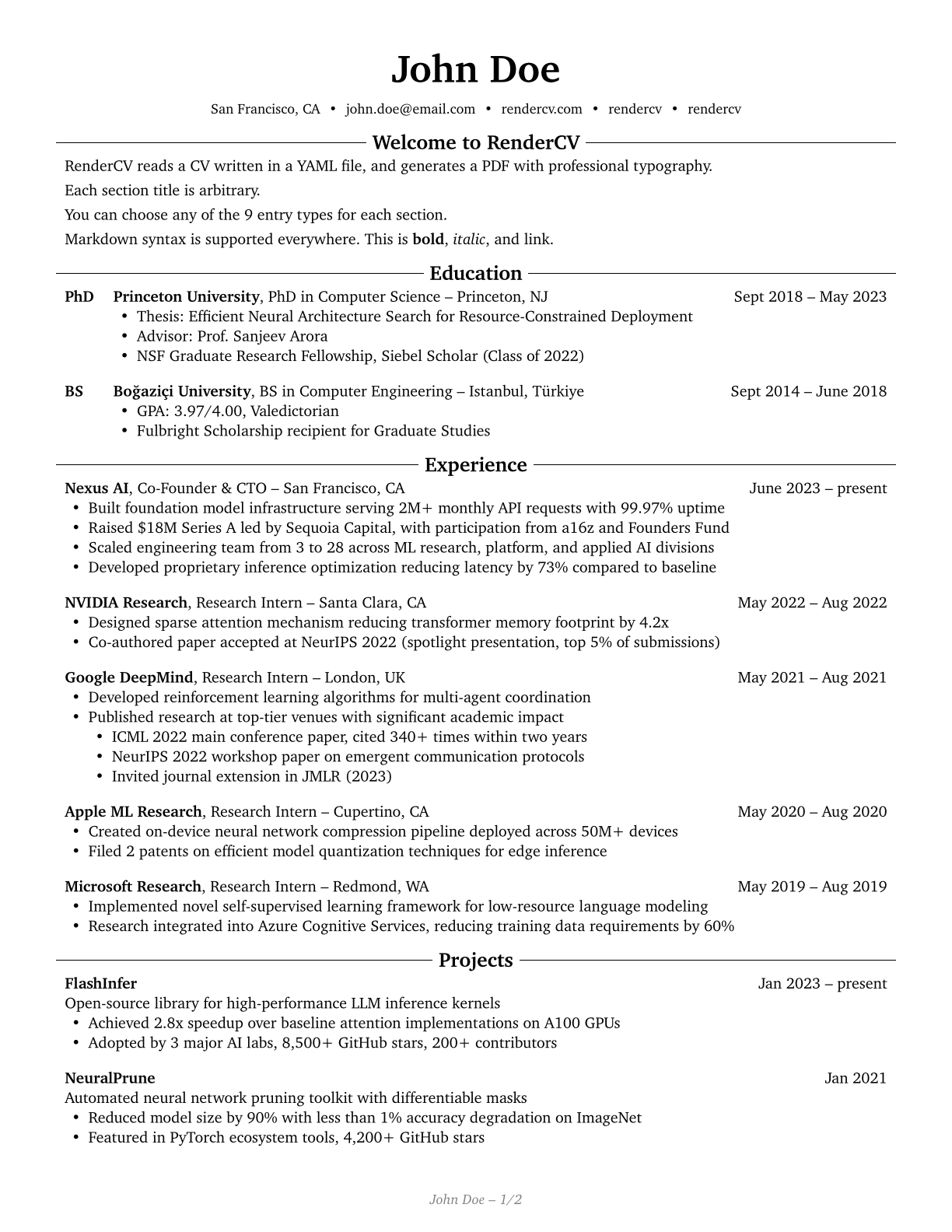 Harvard Theme Example of RenderCV