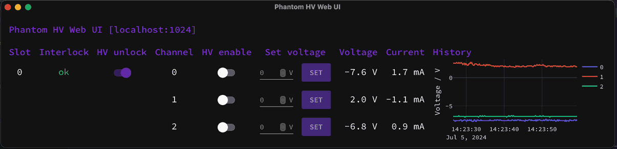 Screen recording of the Phantom HV Web UI being run in native mode.