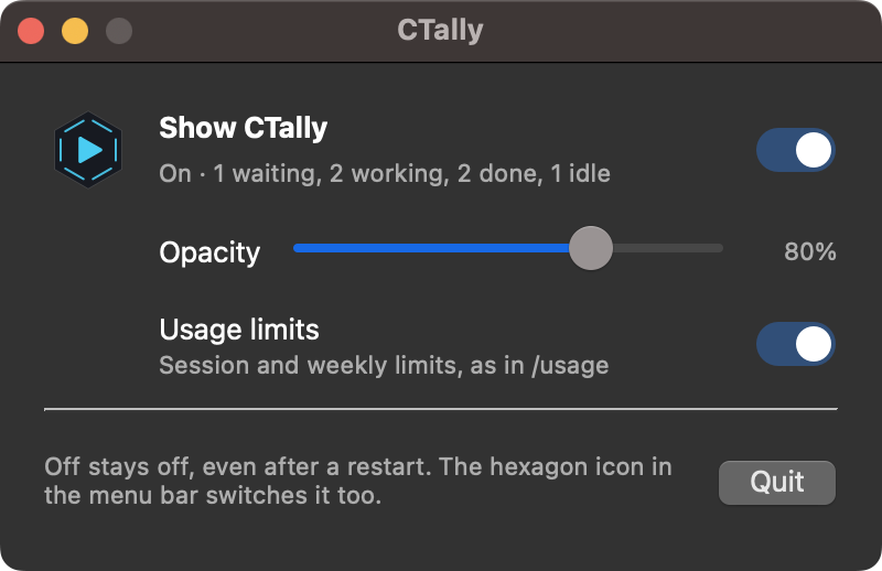 The settings window