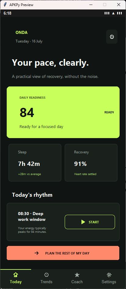 Onda wellbeing app built with ApkPy