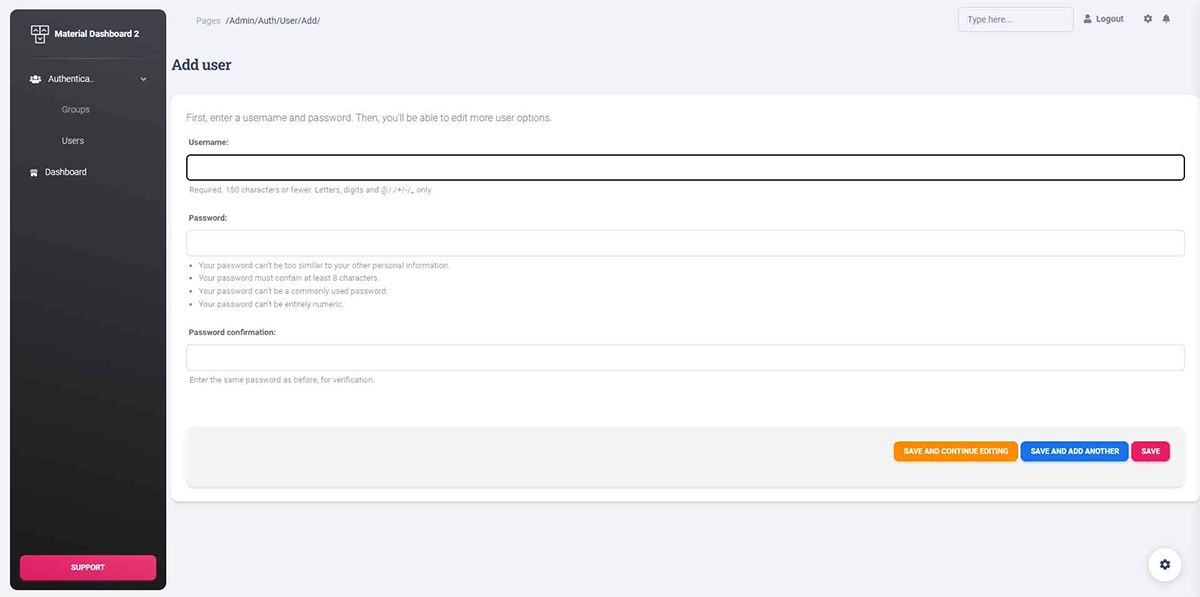 Django Admin Material Dashboard - Admin dashboard page.