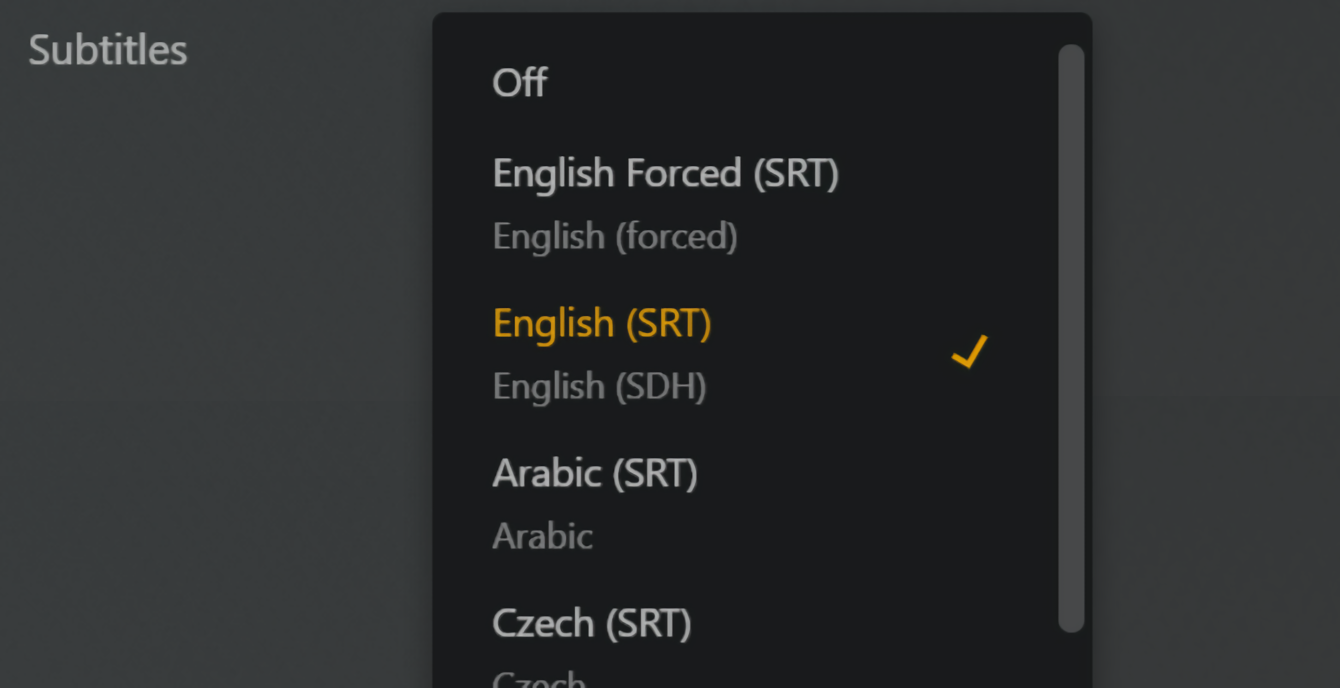 Plex Subtitle Dropdown