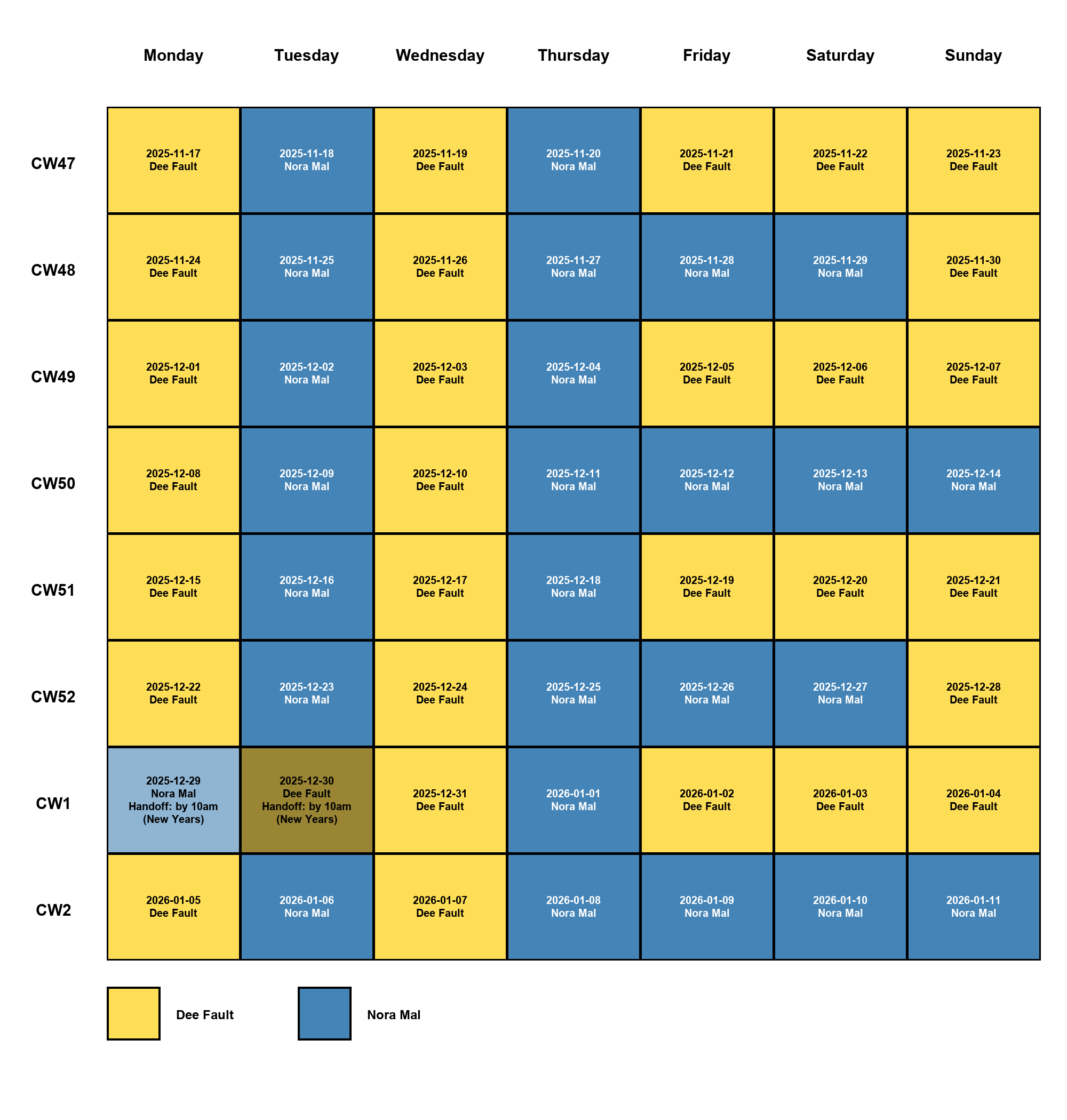 Sample Schedule Calendar