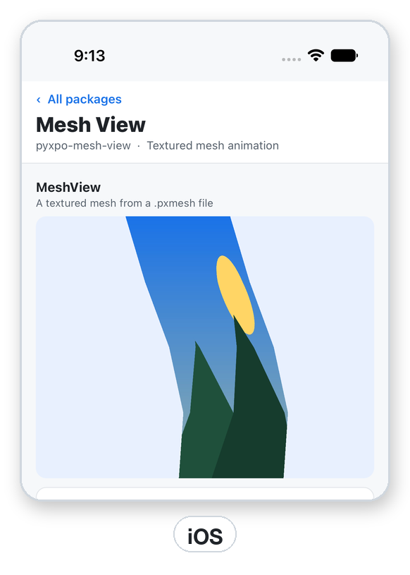 The mesh animation on iOS, bent over to one side